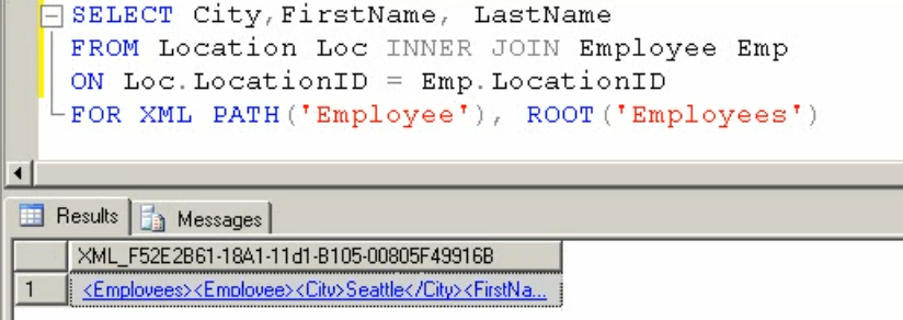 SQL query window in SQL Server Management Studio.