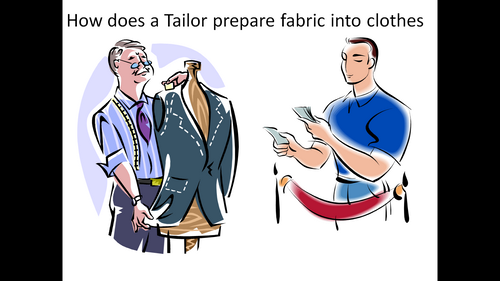 Tailor preparing fabric into clothes.