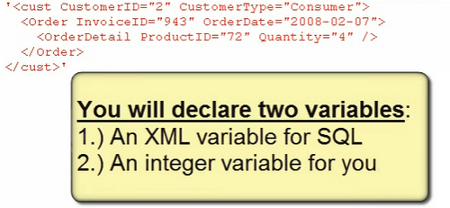 XML variables and integer variables in SQL Server.
