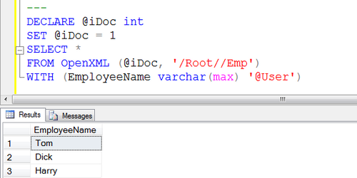 Query results window with OpenXML.