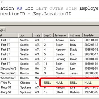 SQL Server result window.