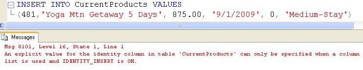 SQL Server SQL Editor with insert and values data.