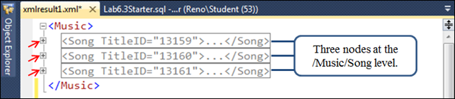 Xmlresult1.xml object explorer window.