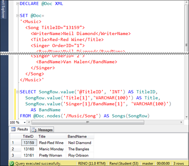 SQL server management studio query results window.