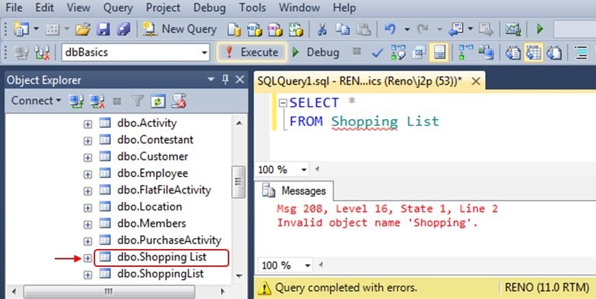 Select * From Shopping List' Query.