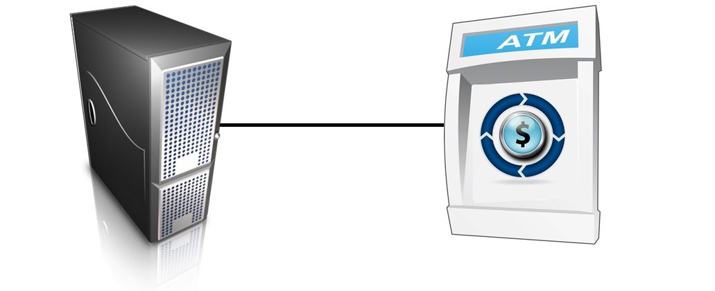 Database computer server connected to ATM.