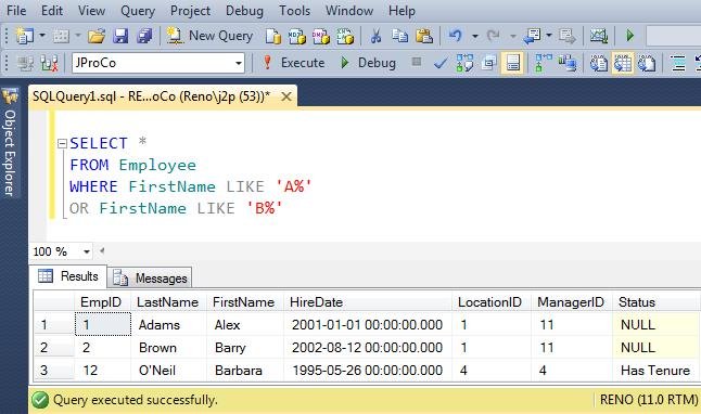 SQL query window.