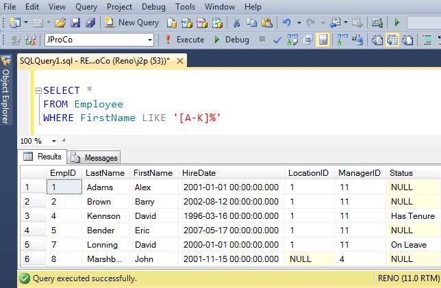 SQL query results in a query tool window.