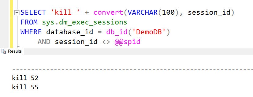 Sql query window for killing database execution.