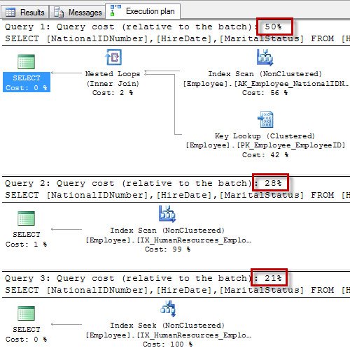 Execution plan with query results.