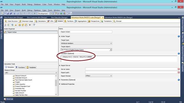 Reporting Action settings.