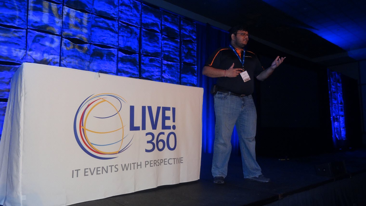 Live 360 presenter on stage.