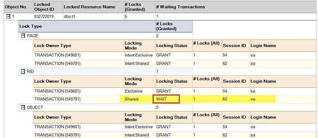 SQL server resource locking and execution statistics report.
