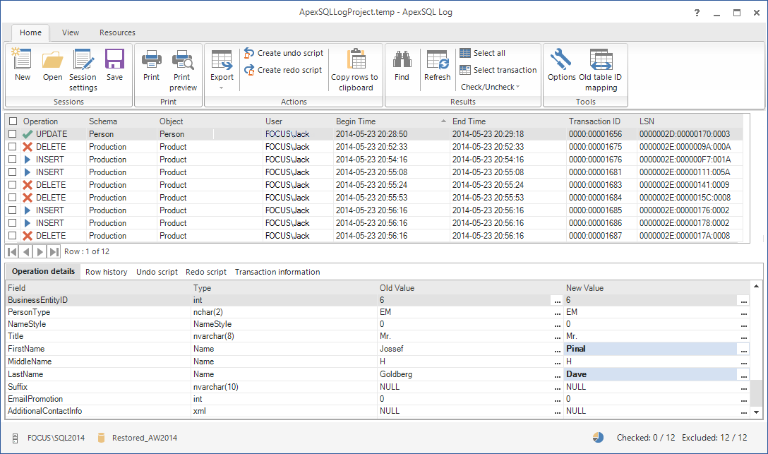 Transaction log explorer.