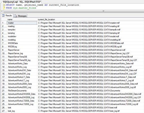 SQLOutlook, SQL Server, database, file locations.