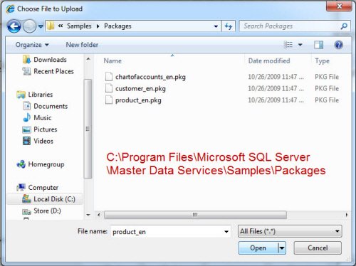 Upload dialog for SQL Server files.