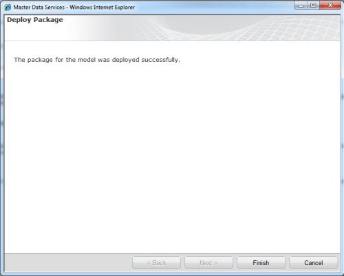 Master Data Services deployment success screen.