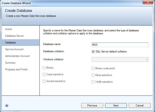 Create Database Wizard.