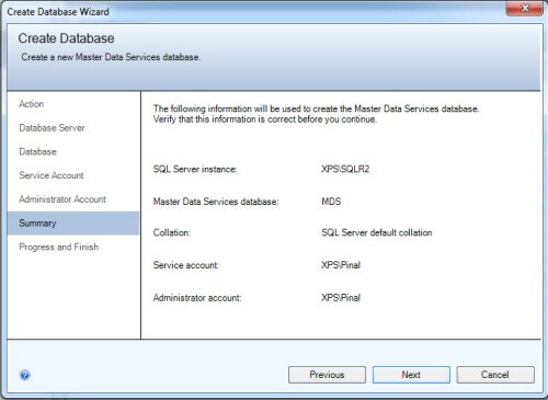 Create Database Wizard window.