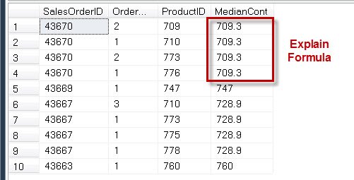 Formula window shows median cont.
