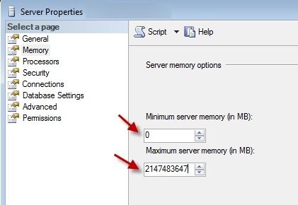 Setting SQL Server Memory Options.