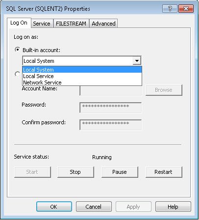SQL Server system log window.