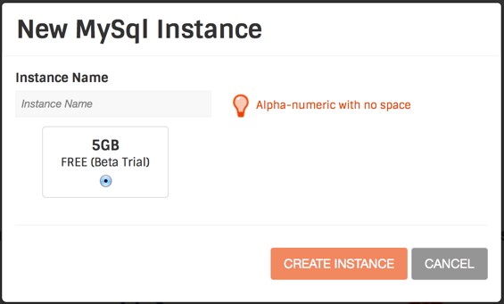 New instance creation form.