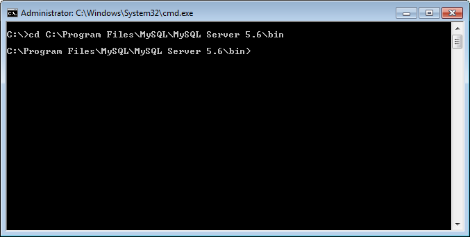 Command line window with MySQL executable file path.