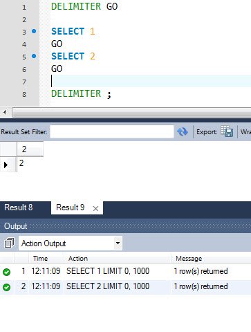 SQL Server delimiter action window.