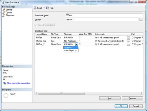 New database window.