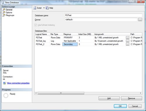 Add secondary filegroup in SQL Server Management Studio.