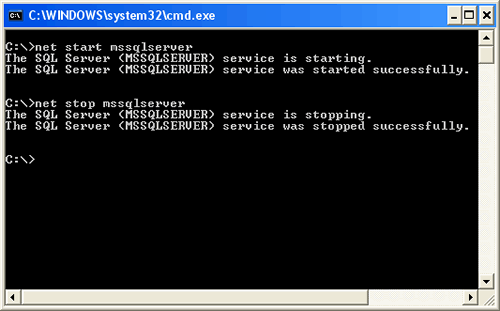 SQL Server start/stop commands.