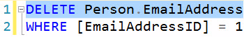 A SQL query window with a DELETE statement.