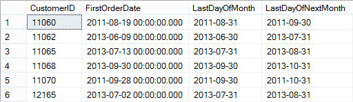 Table showing dates.