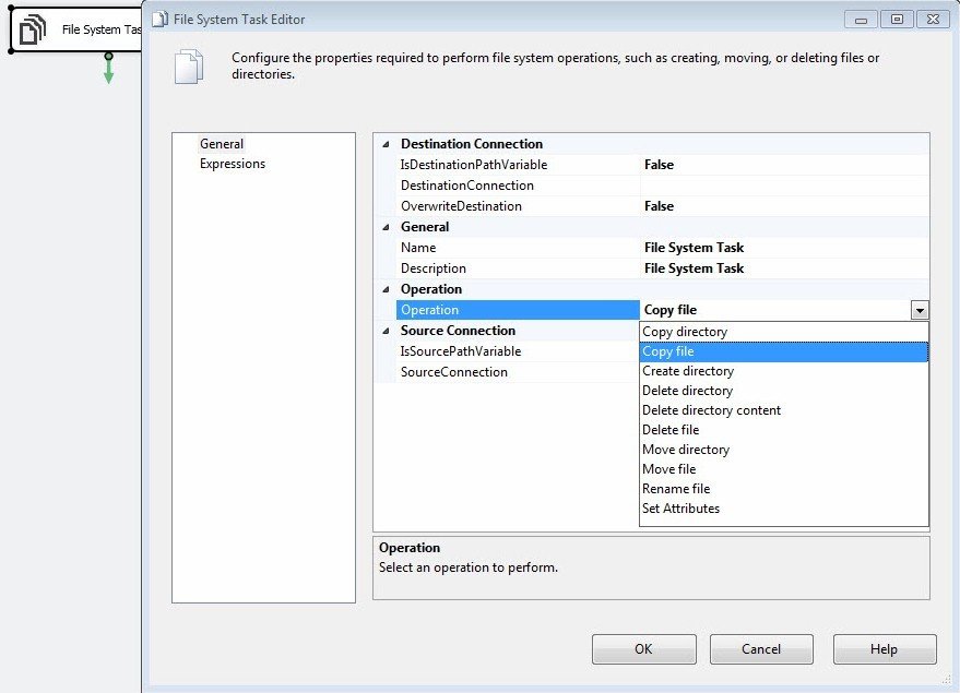 File System Task Editor window.