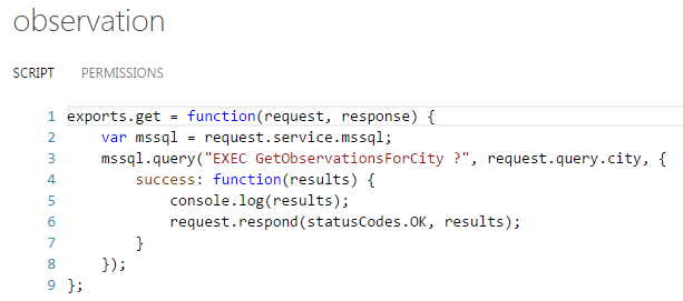 Function call in serverless code snippet.