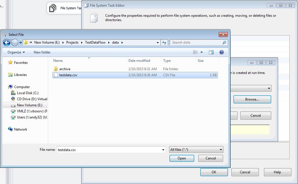 File system task editor window.