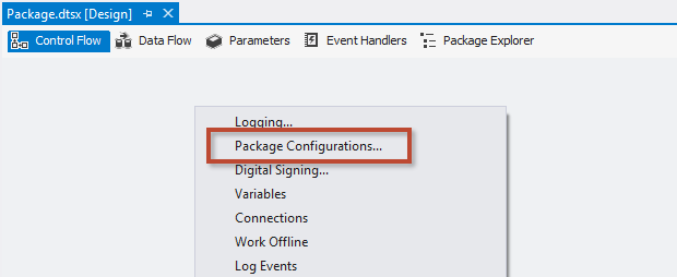 Click on package configurations.