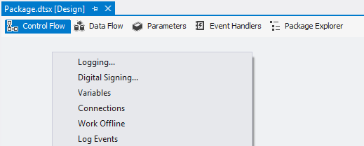 SSIS Package Configuration Window.