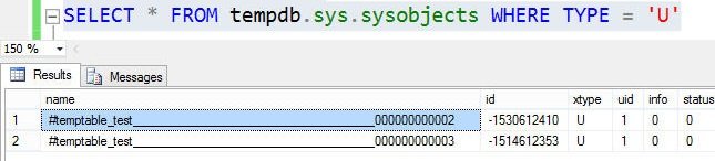 Temp table test select.