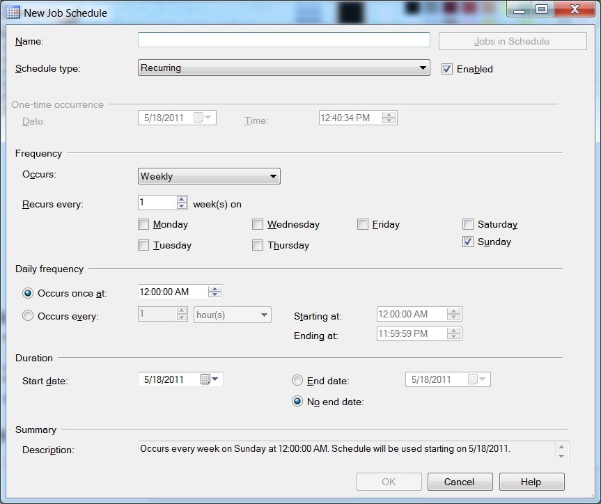 Job scheduler window.