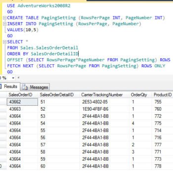 SQL Server query window.