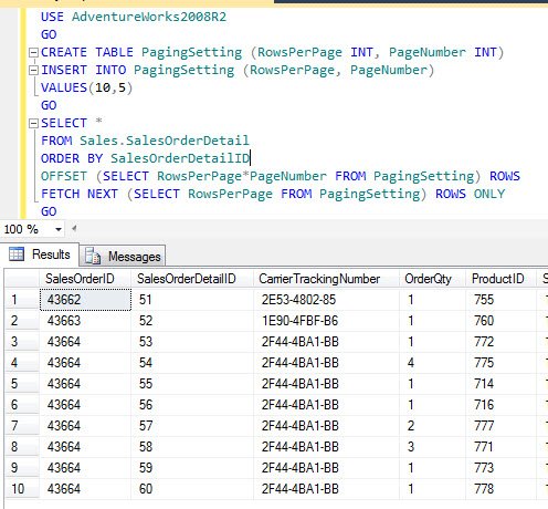SQL Server query window.