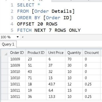 SQL Server query window with offset and limit.