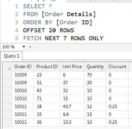 SQL Server query window with offset and limit.