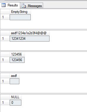 Database query results with error.