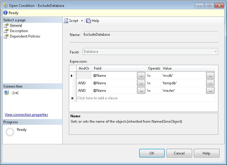 SQL Server database exclude database condition.
