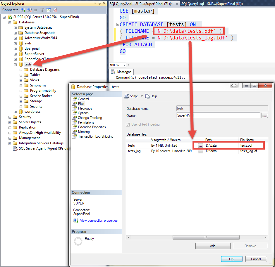 SQL Server Test Database Properties.