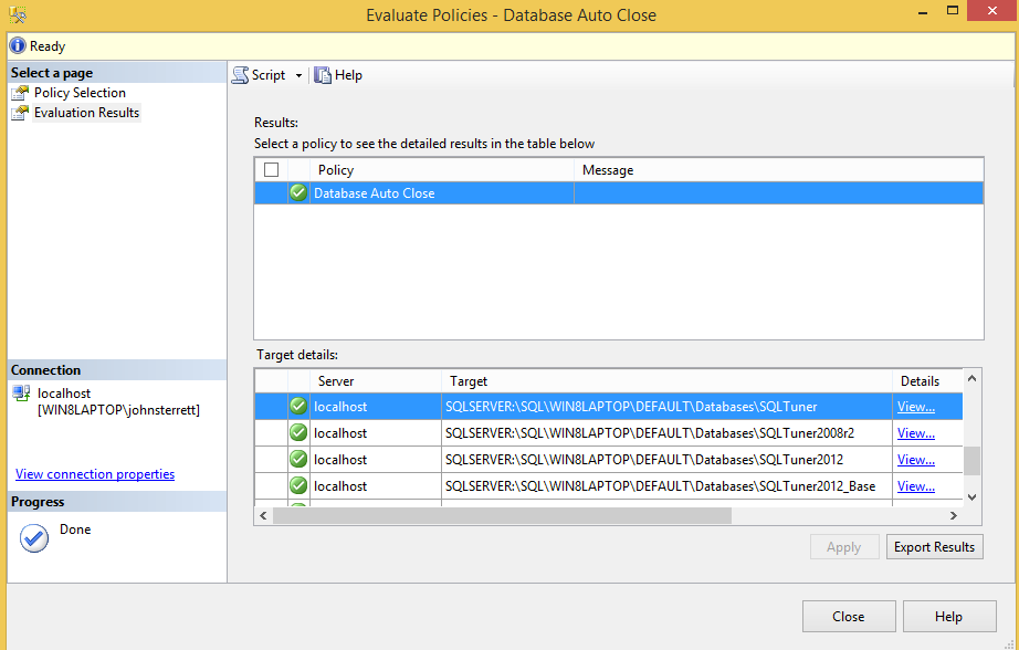 Evaluate Policies Dialog Box.