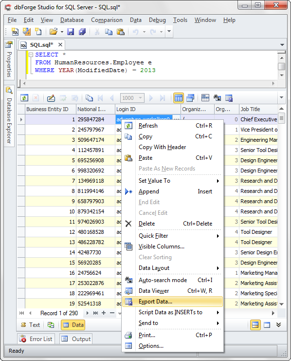 SQL data export tool.